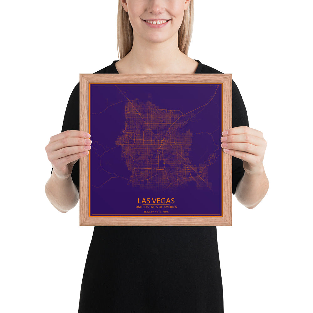 Las Vegas Purple and Orange Framed Map