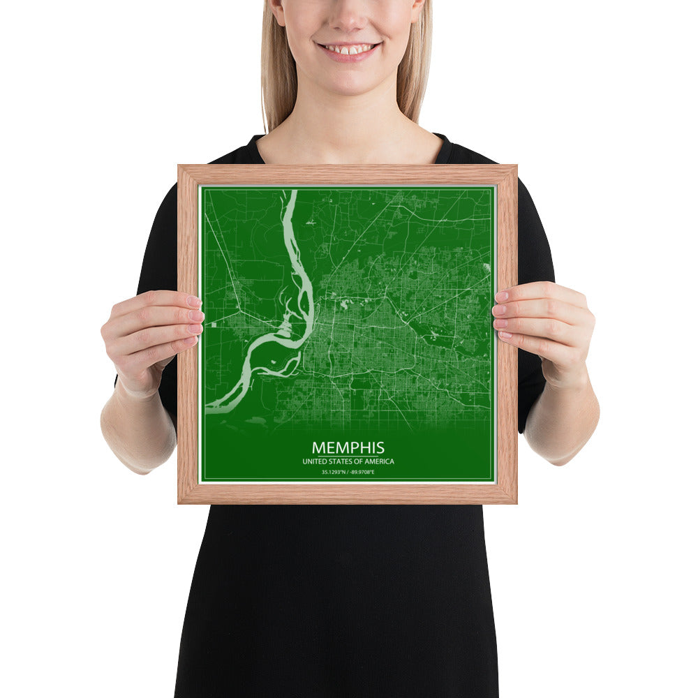 Memphis Green and White Framed Map