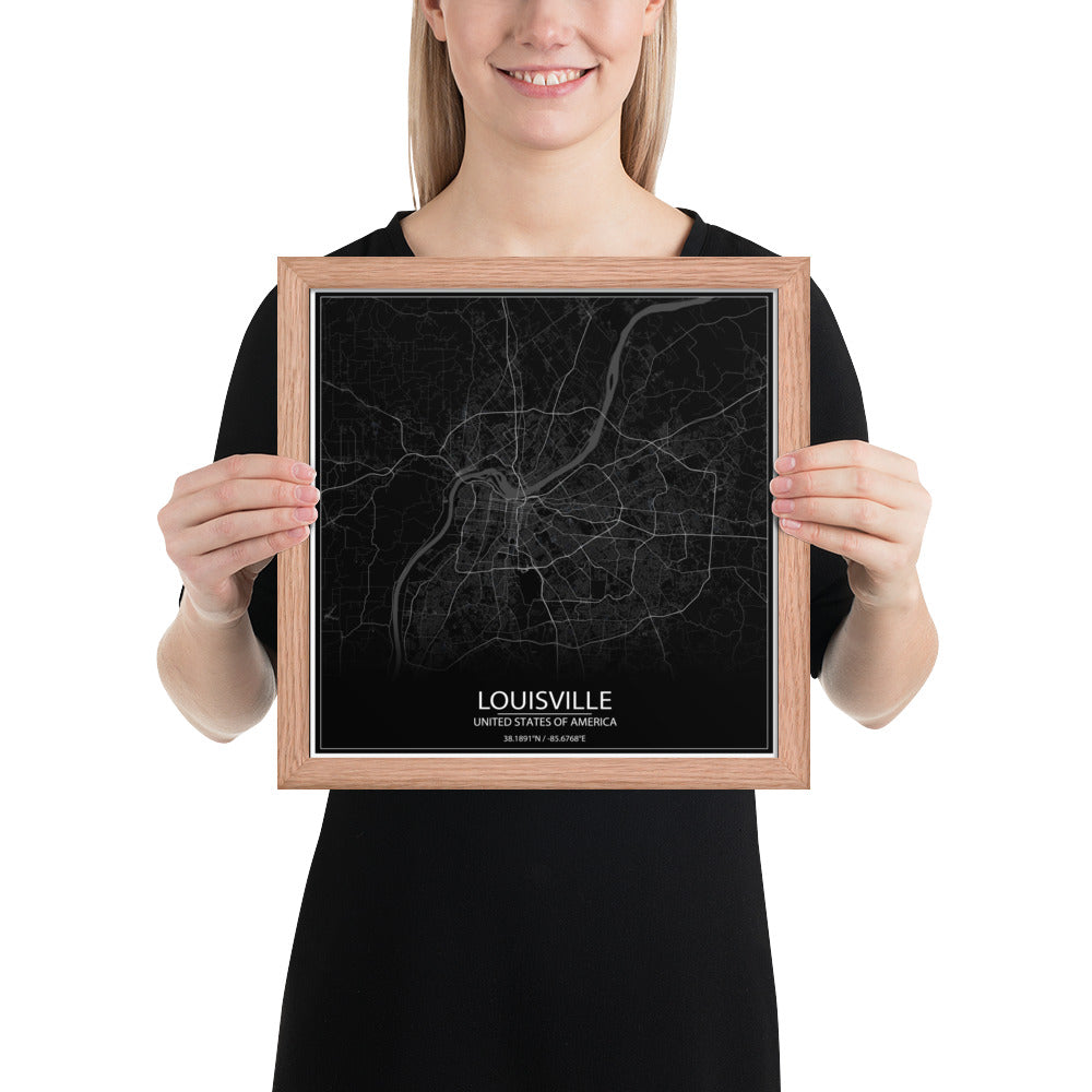 Louisville Black Framed Map