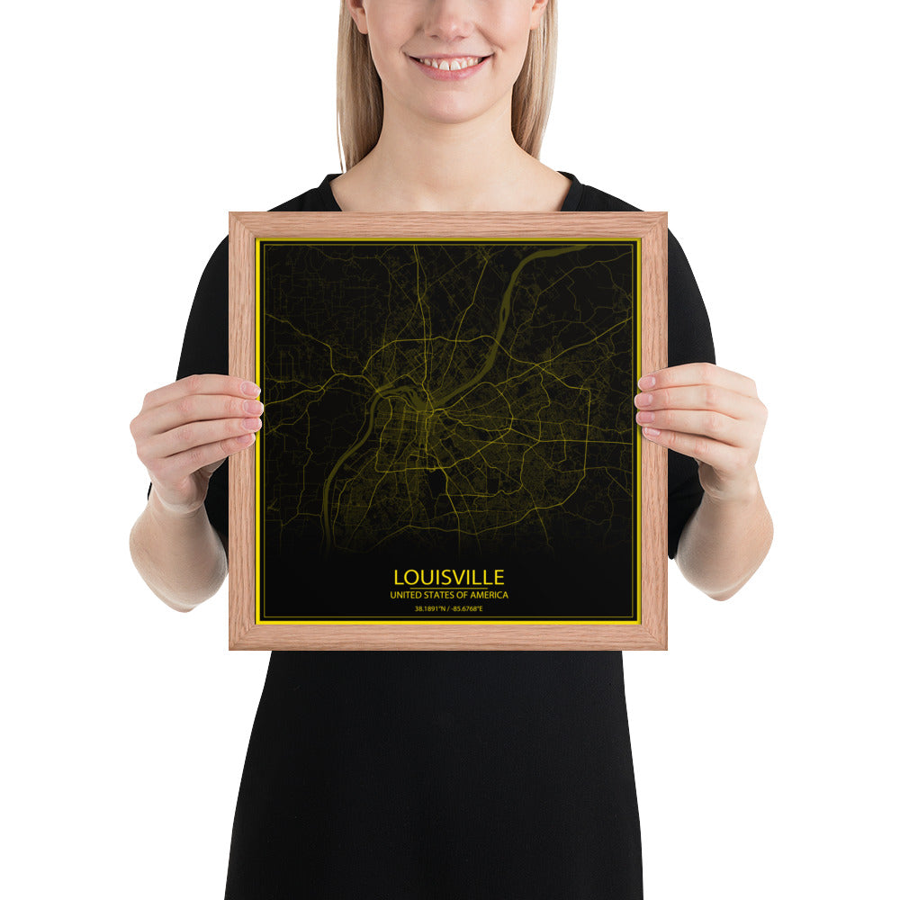 Louisville Black and Yellow Framed Map