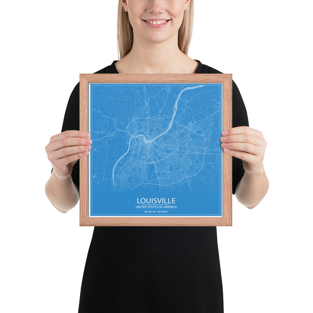 Louisville Blue and White Framed Map