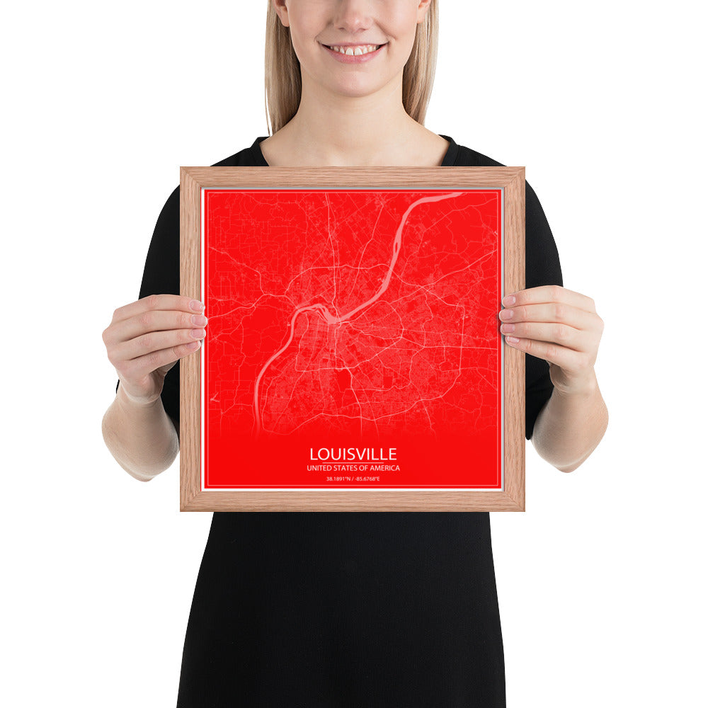 Louisville Red and White Framed Map