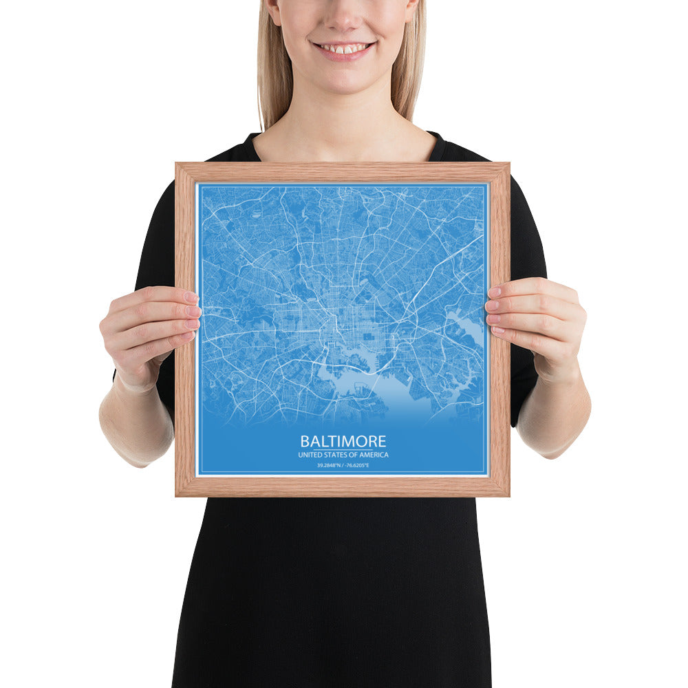 Baltimore Blue and White Framed Map