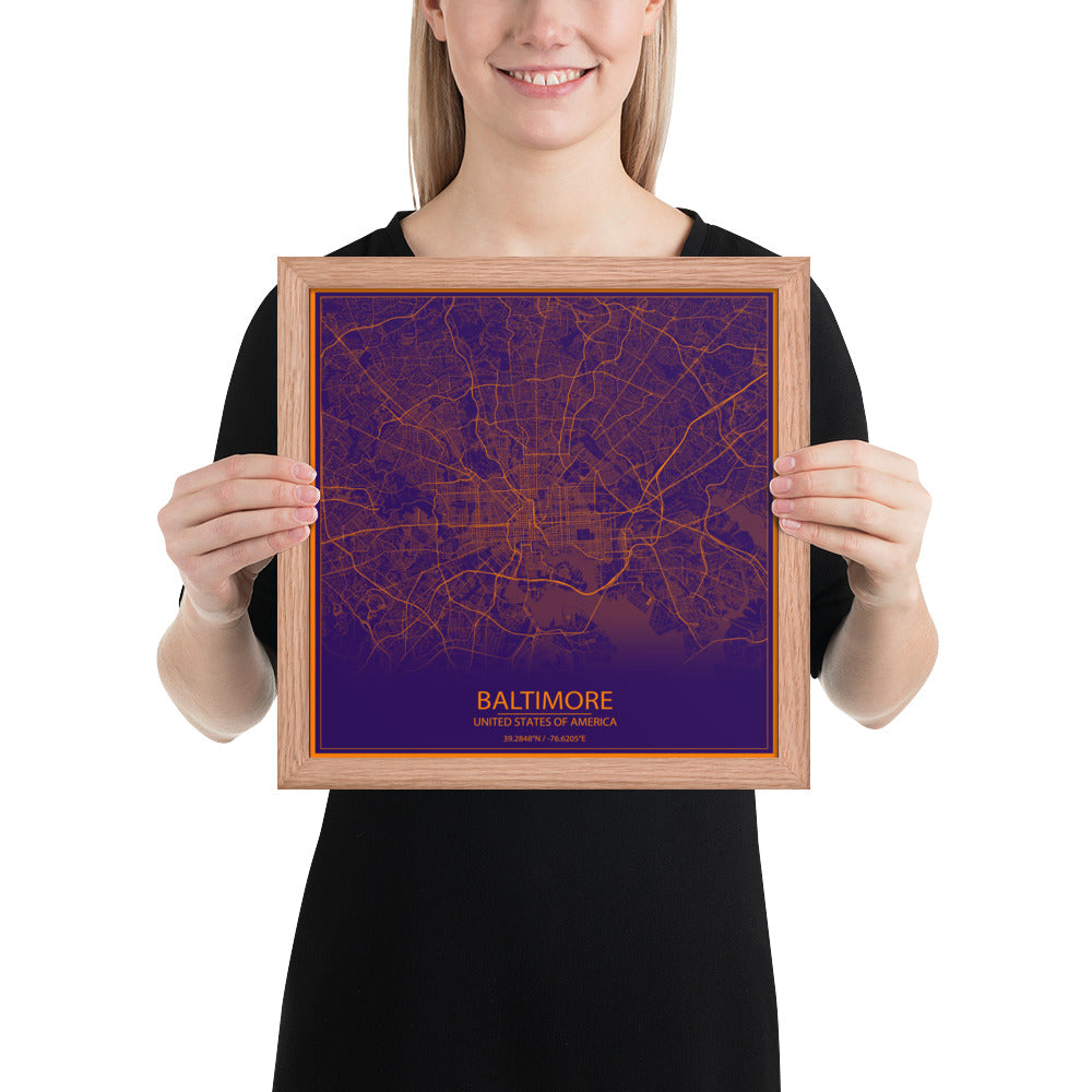 Baltimore Purple and Orange Framed Map