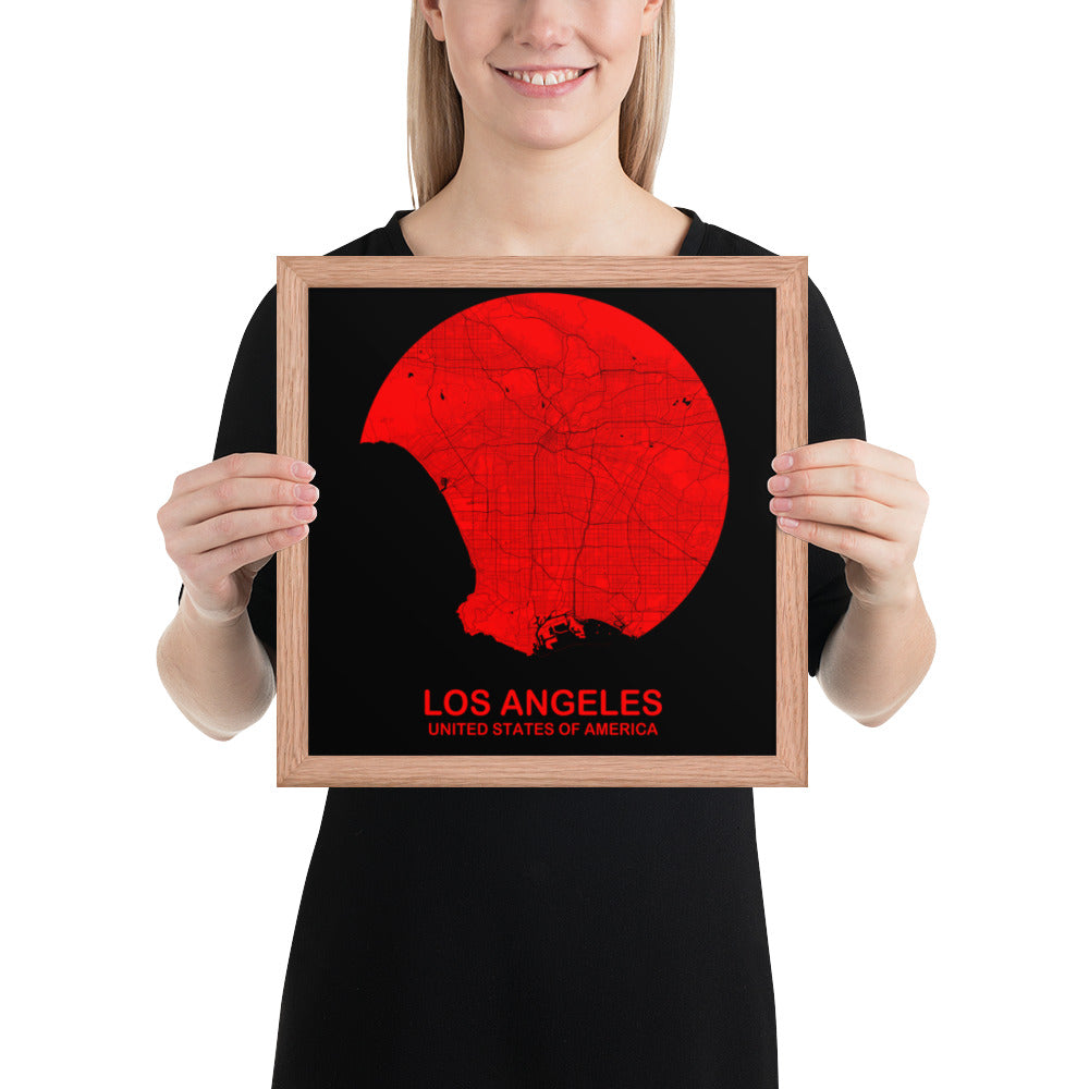 Los Angeles Circular Red Framed Map