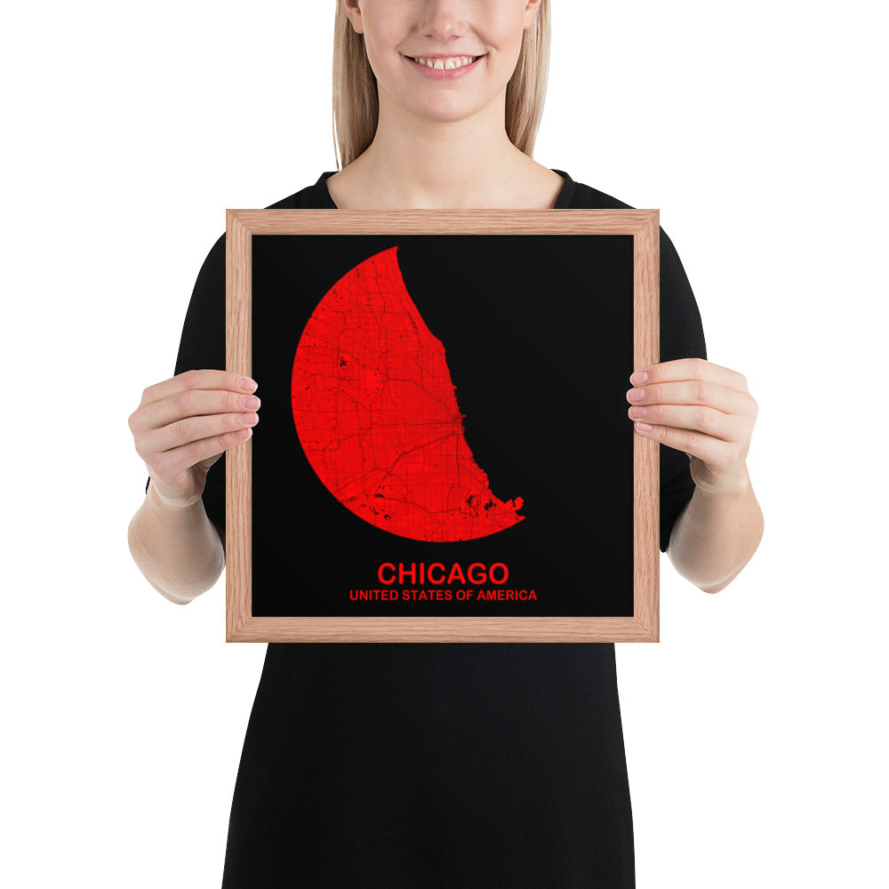 Chicago Circular Red Framed Map