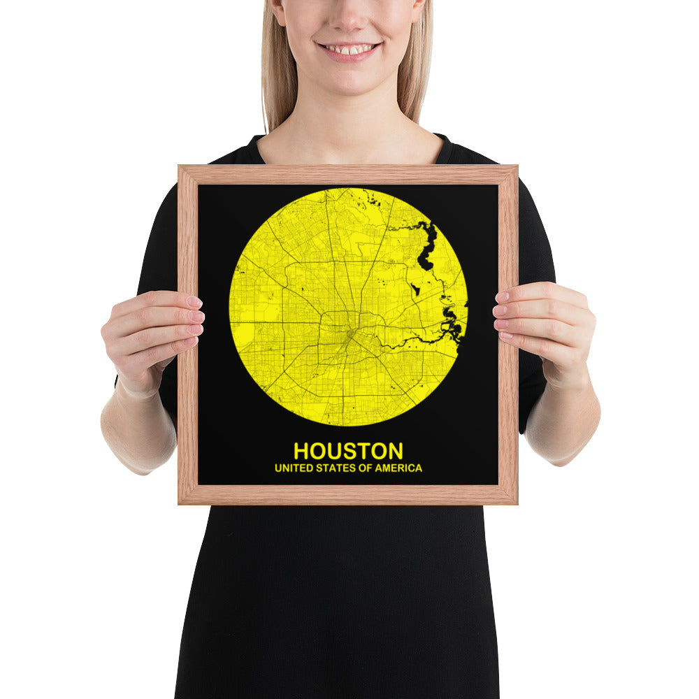 Houston Circular Yellow Framed Map