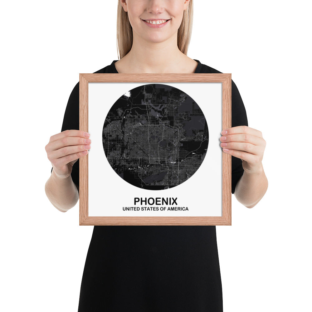 Phoenix Circular Black Framed Map