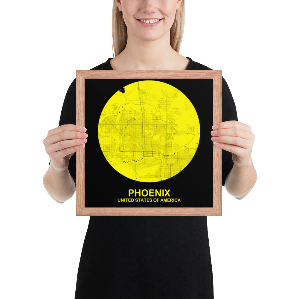 Phoenix Circular Yellow Framed Map