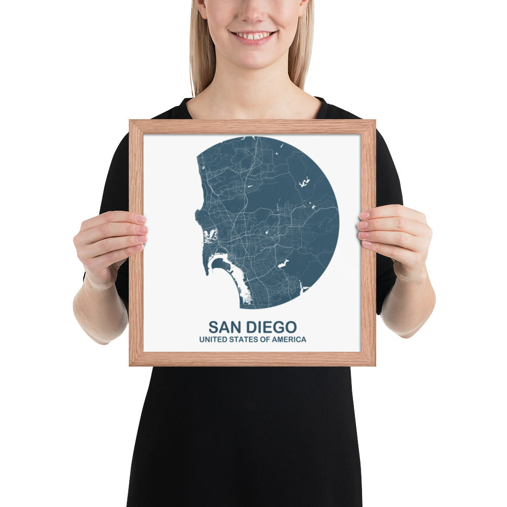 San Diego Circular Blue Framed Map