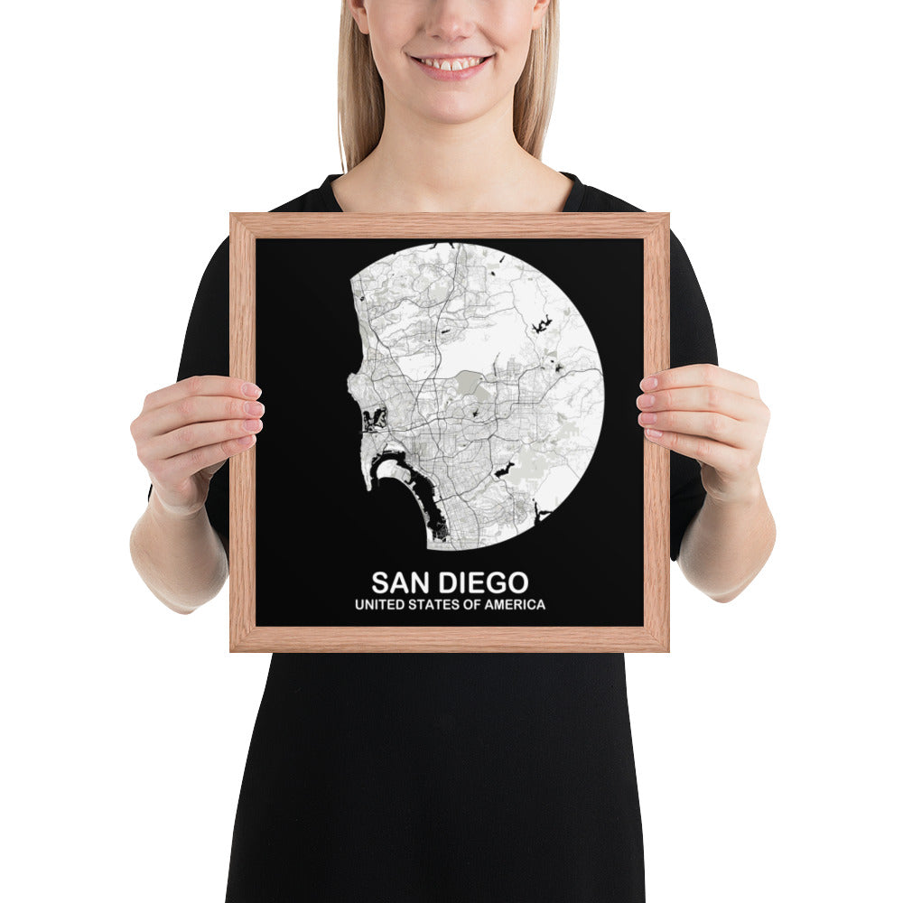 San Diego Circular White Framed Map