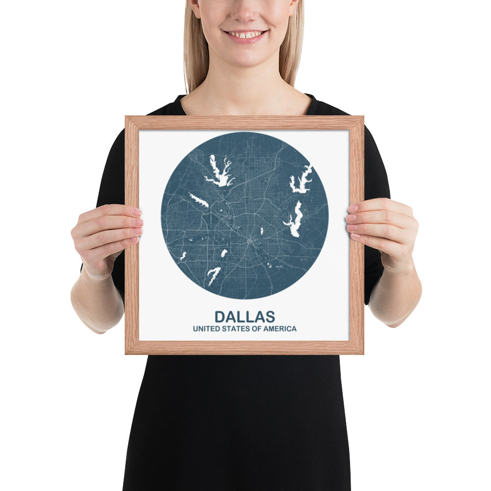 Dallas Circular Blue Framed Map