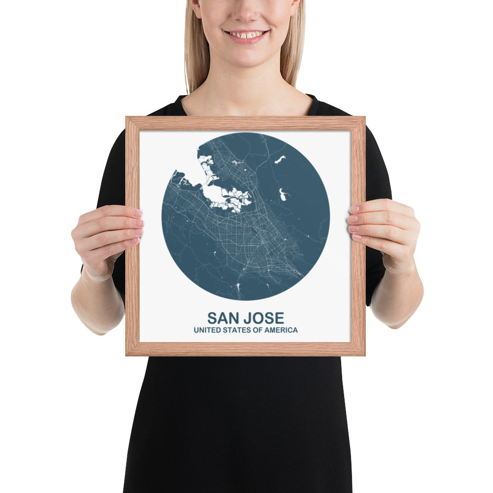 San Jose Circular Blue Framed Map