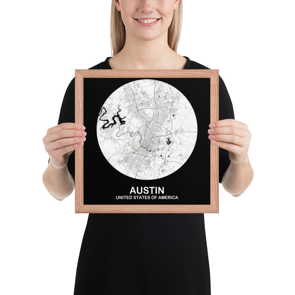 Austin Circular White Framed Map