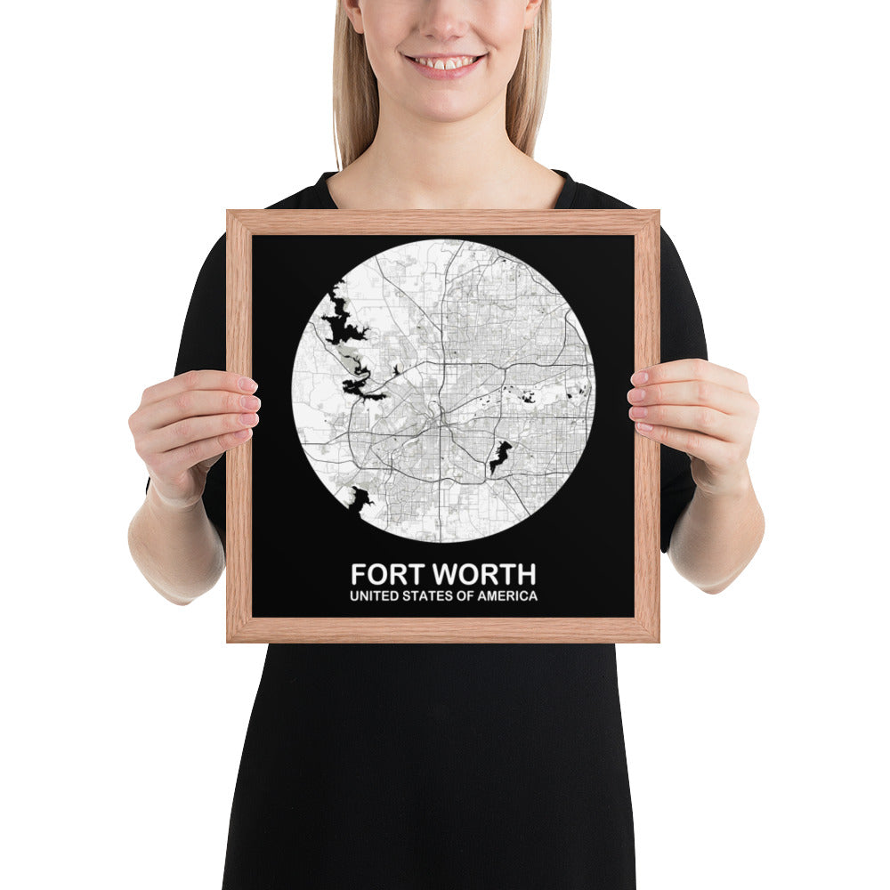 Fort Worth Circular White Framed Map