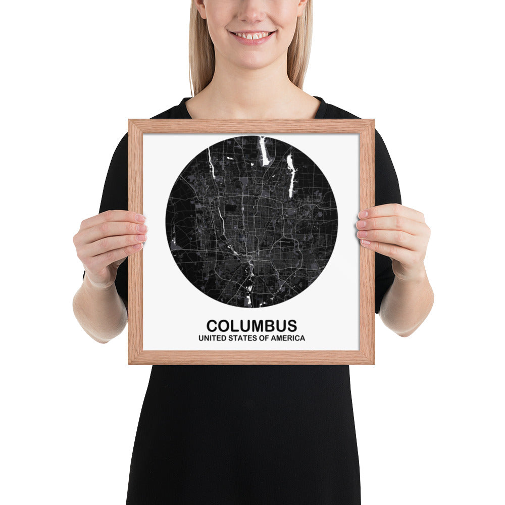 Columbus Circular Black Framed Map