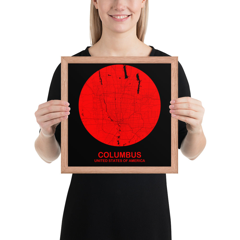 Columbus Circular Red Framed Map