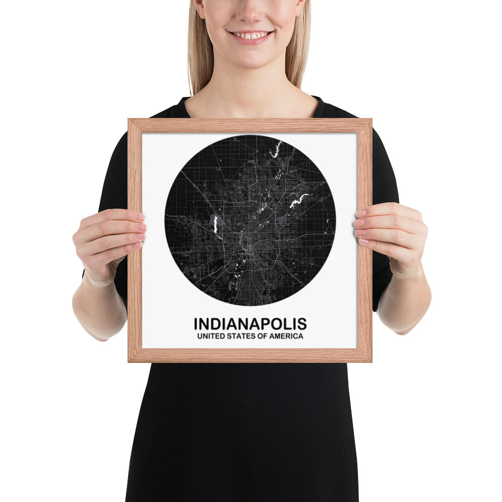 Indianapolis Circular Black Framed Map