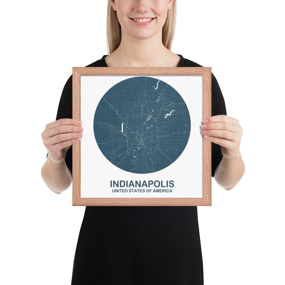 Indianapolis Circular Blue Framed Map