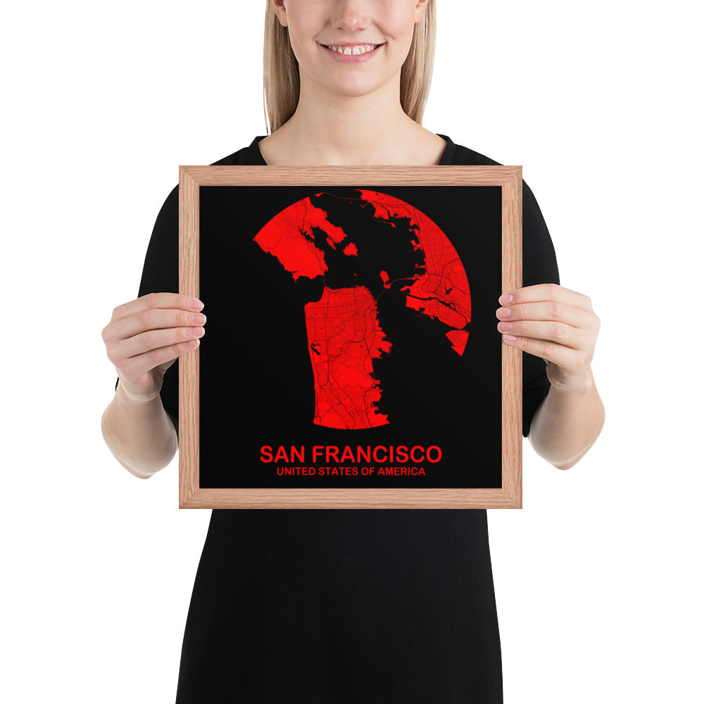 San Francisco Circular Red Framed Map