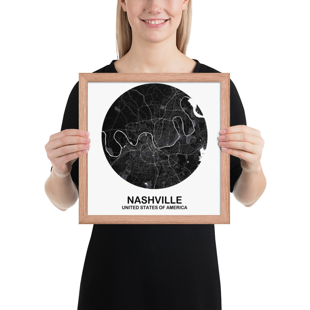 Nashville Circular Black Framed Map