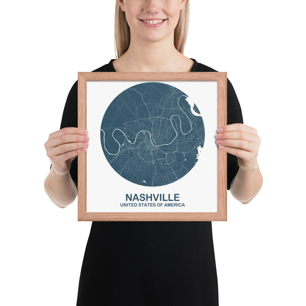 Nashville Circular Blue Framed Map