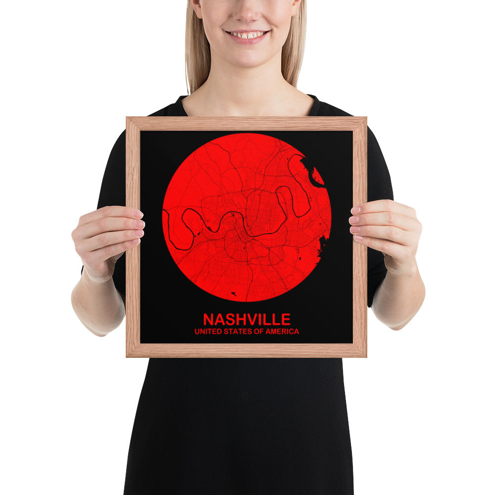 Nashville Circular Red Framed Map