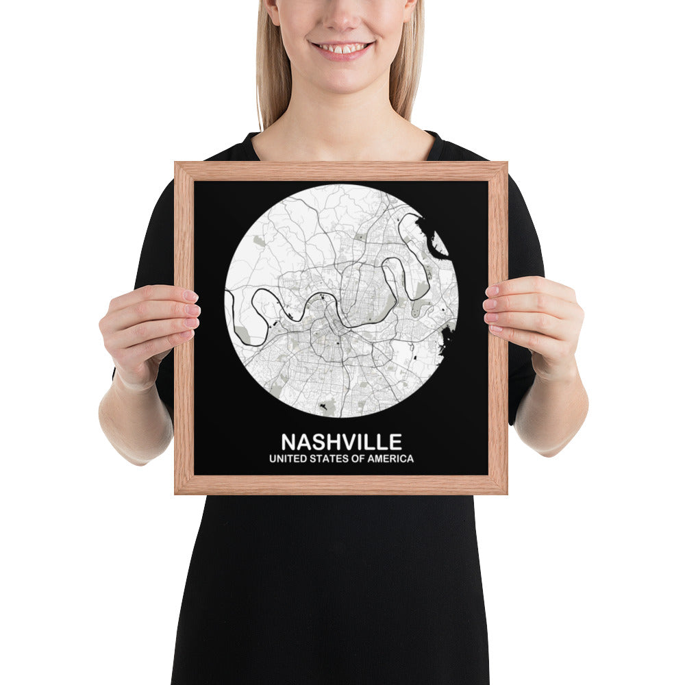 Nashville Circular White Framed Map