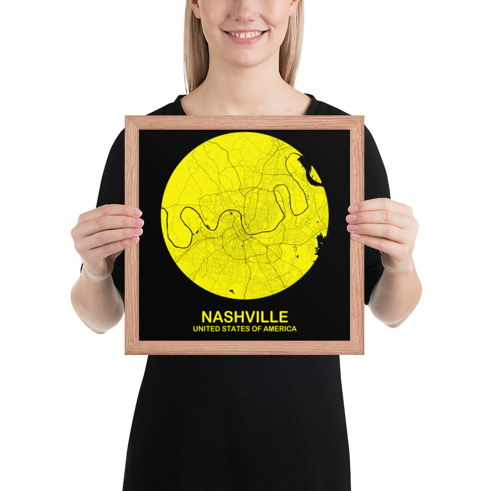 Nashville Circular Yellow Framed Map