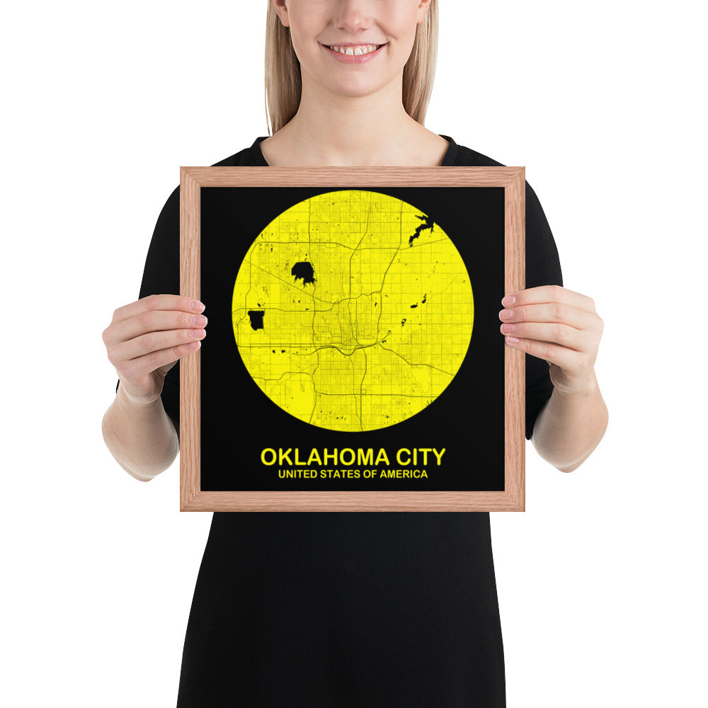 Oklahoma City Circular Yellow Framed Map