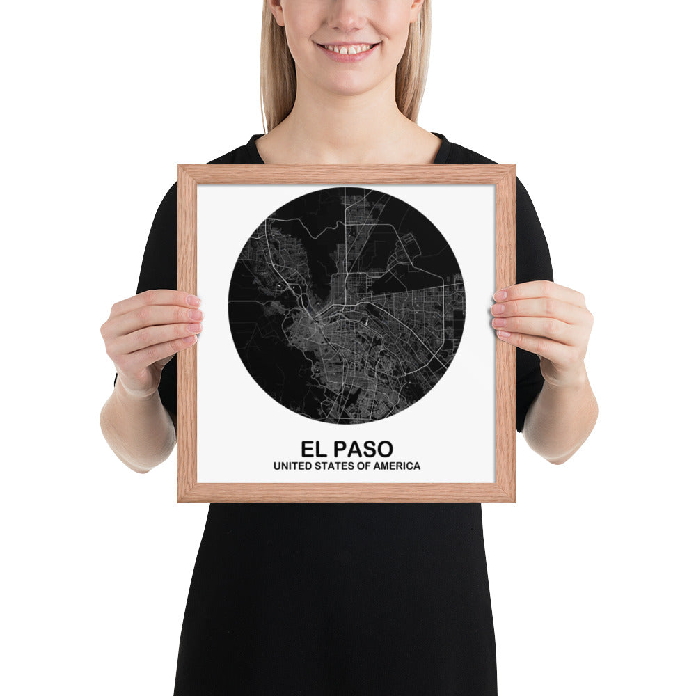 El Paso Circular Black Framed Map