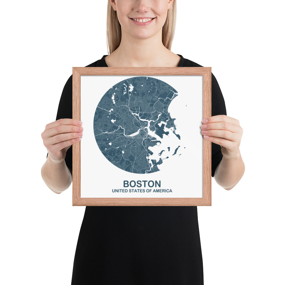 Boston Circular Blue Framed Map