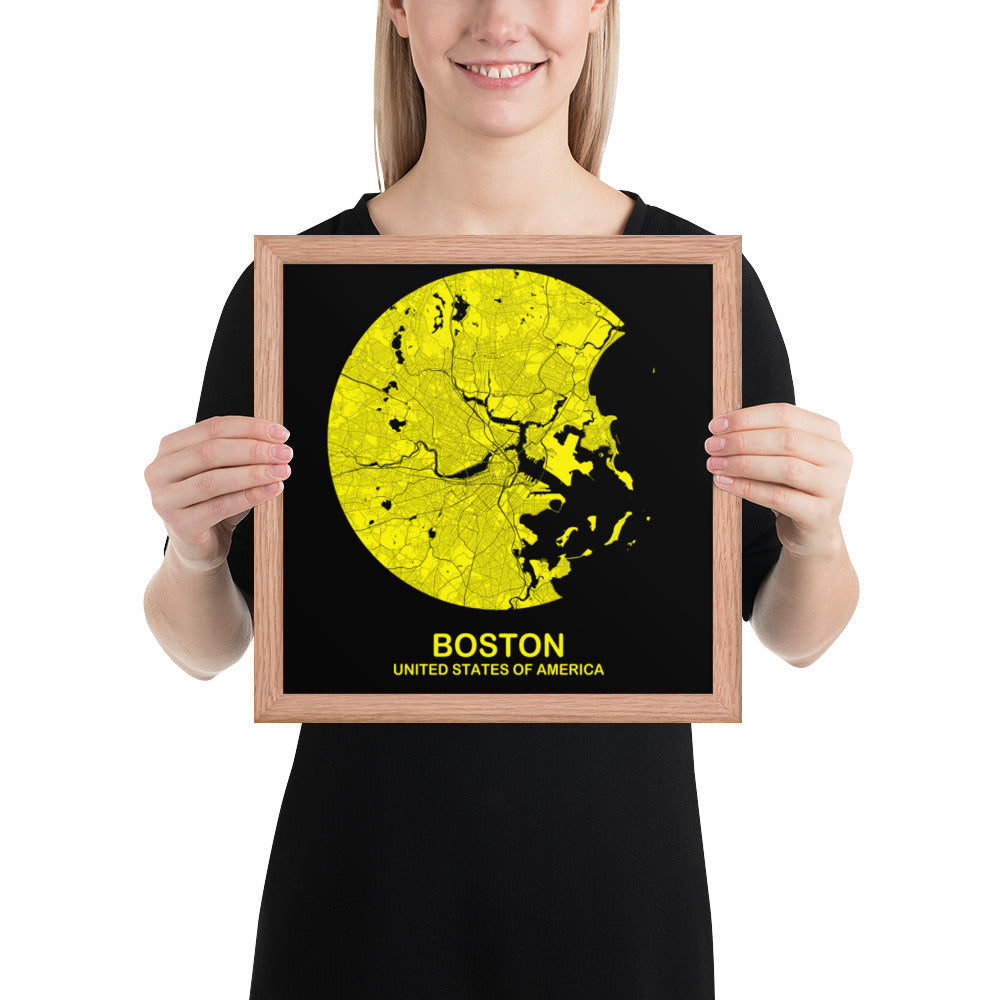 Boston Circular Yellow Framed Map