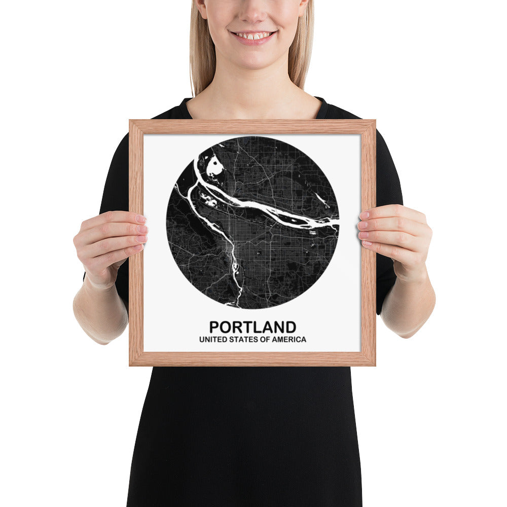 Portland Circular Black Framed Map