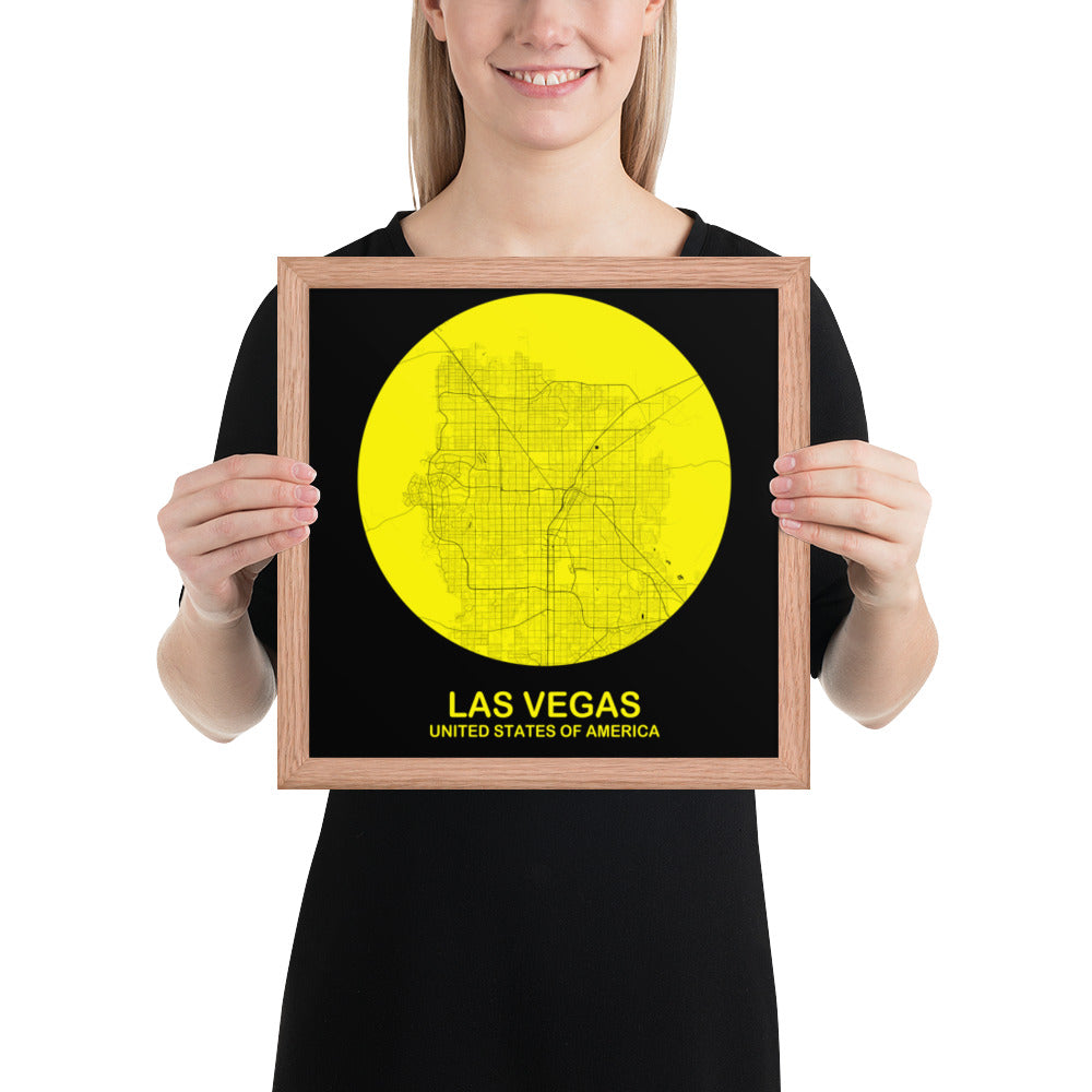 Las Vegas Circular Yellow Framed Map