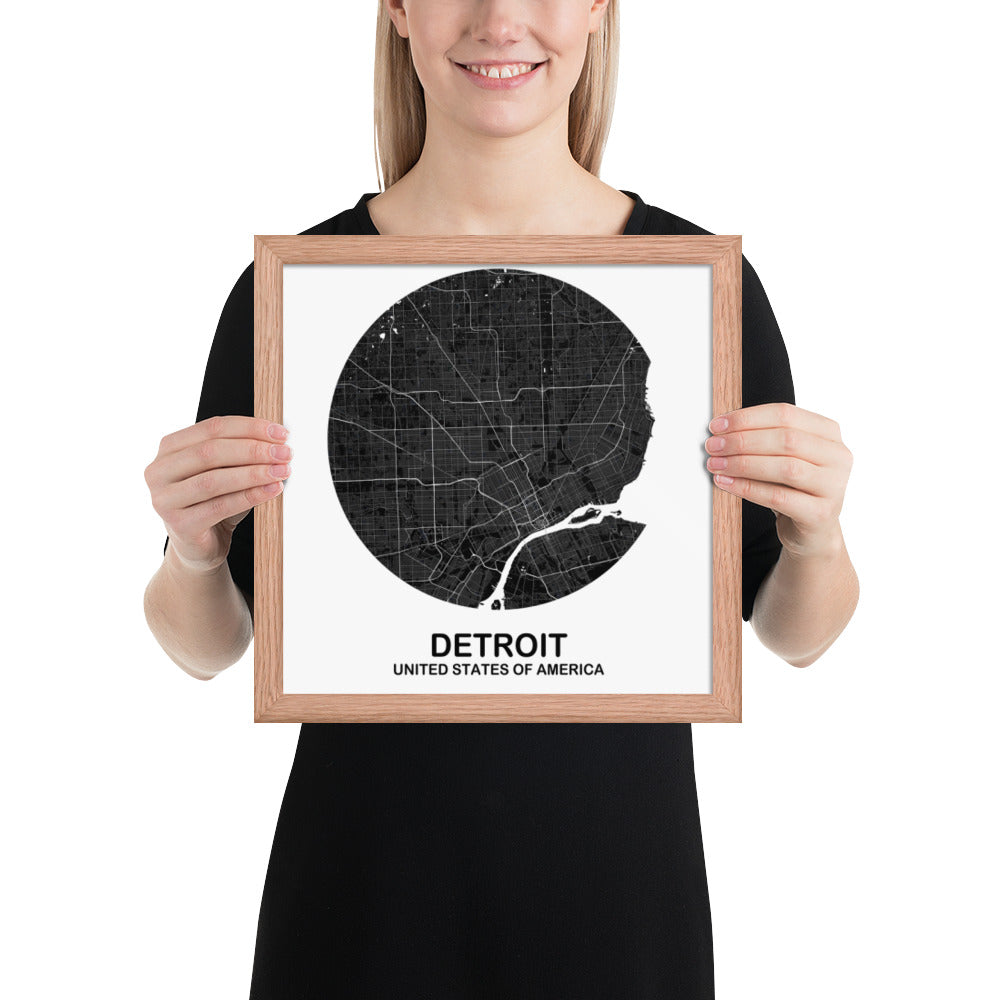 Detroit Circular Black Framed Map