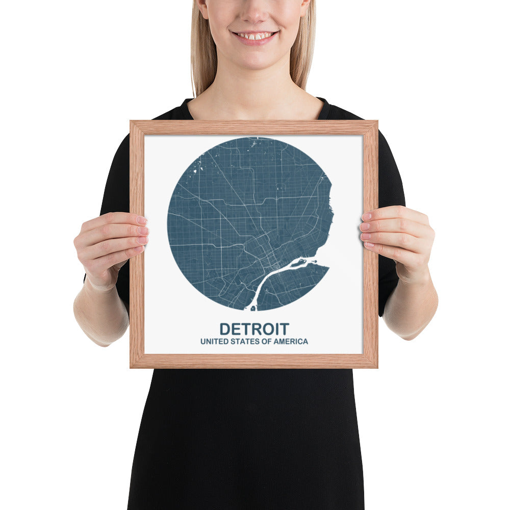 Detroit Circular Blue Framed Map