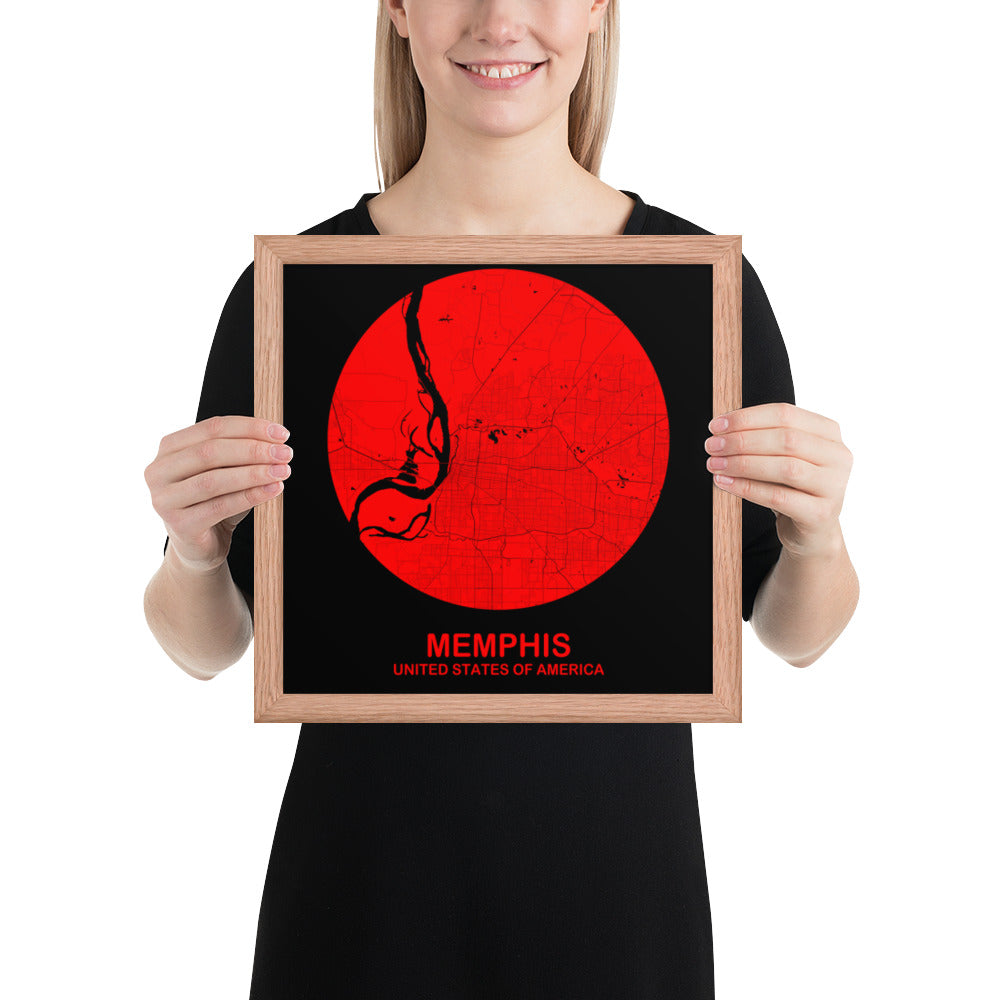 Memphis Circular Red Framed Map