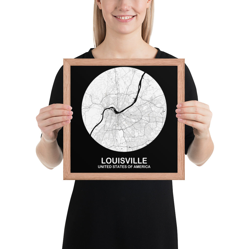 Louisville Circular White Framed Map