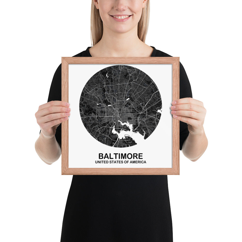 Baltimore Circular Black Framed Map