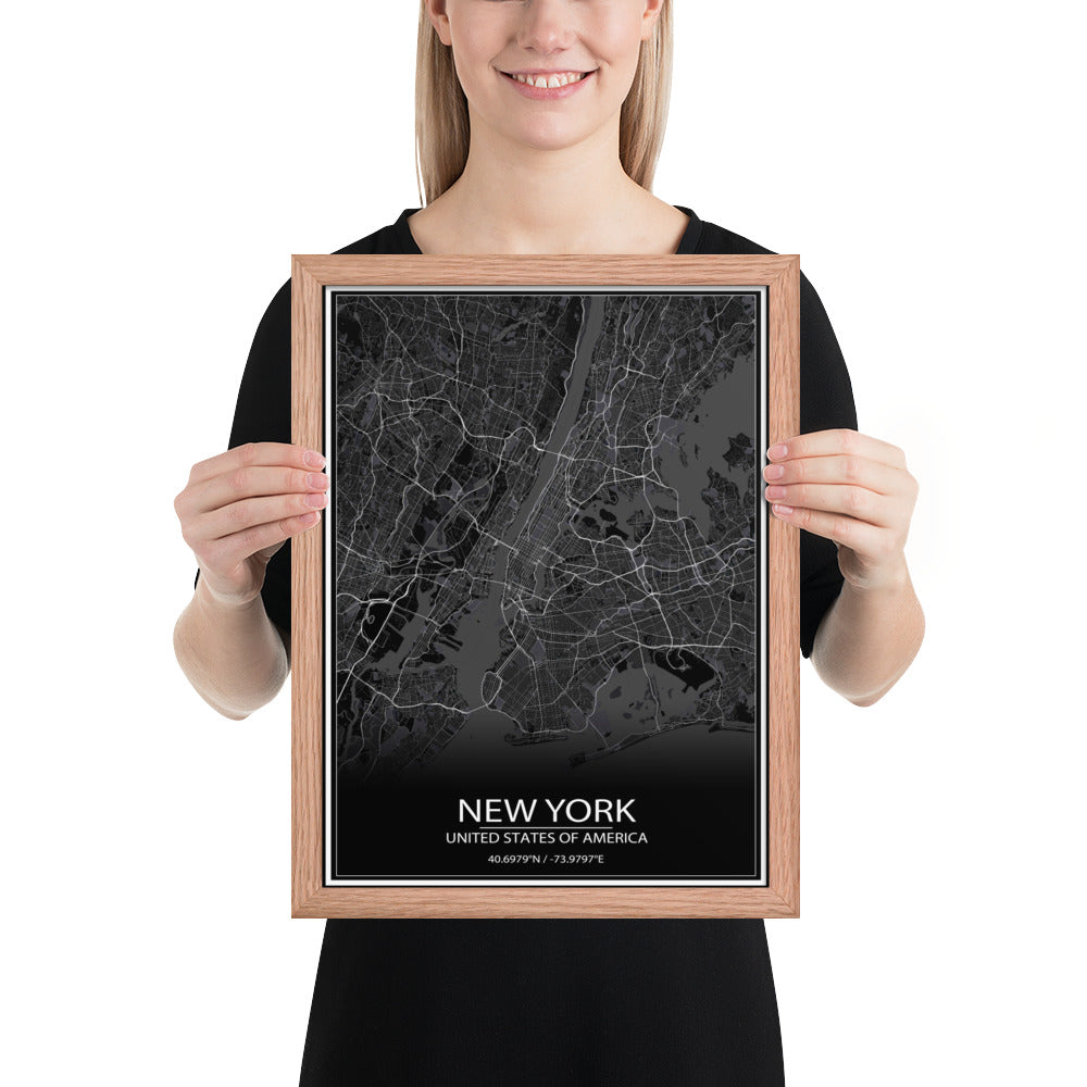 New York Black Framed Map