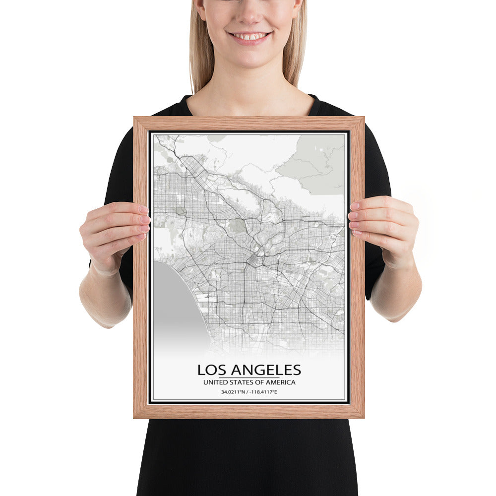 Los Angeles White Framed Map