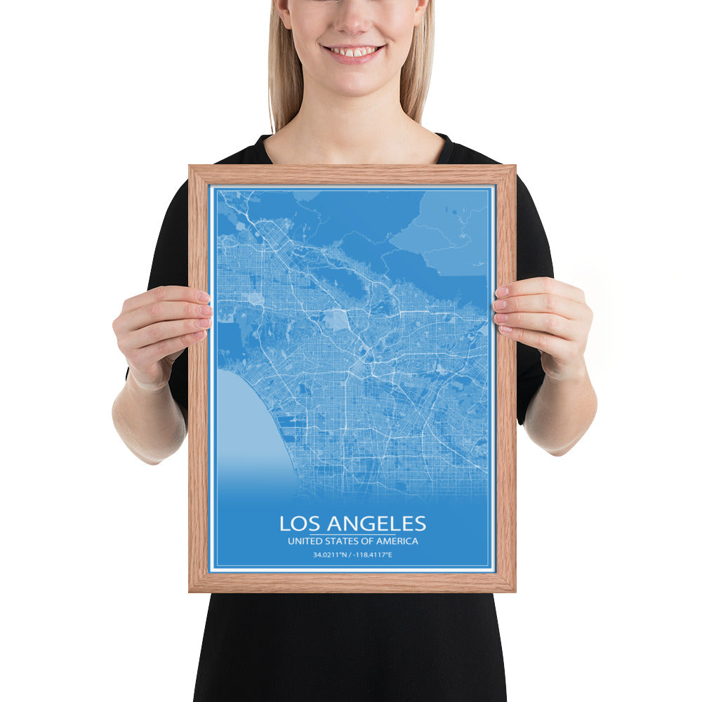 Los Angeles Blue and White Framed Map