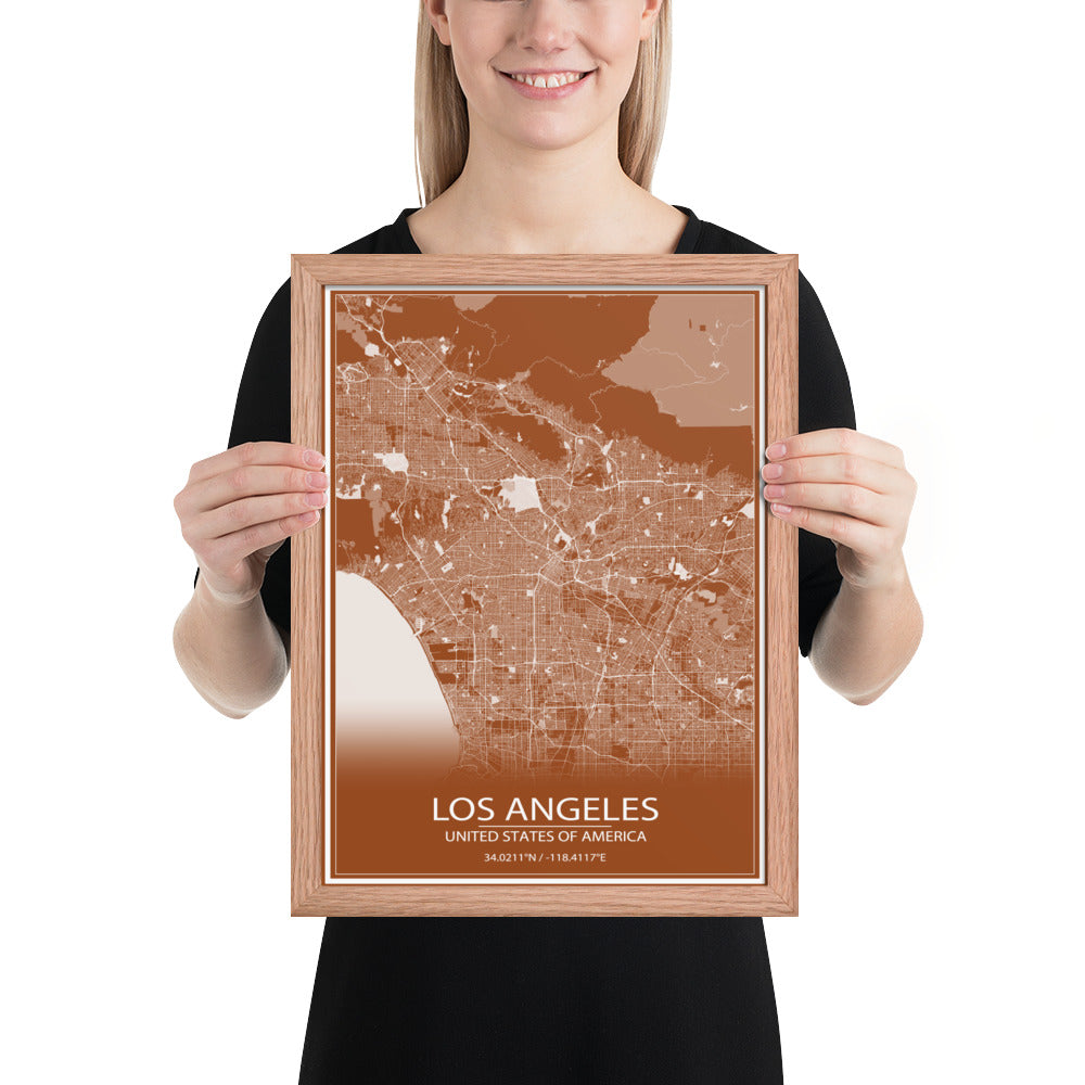 Los Angeles Brown and White Framed Map