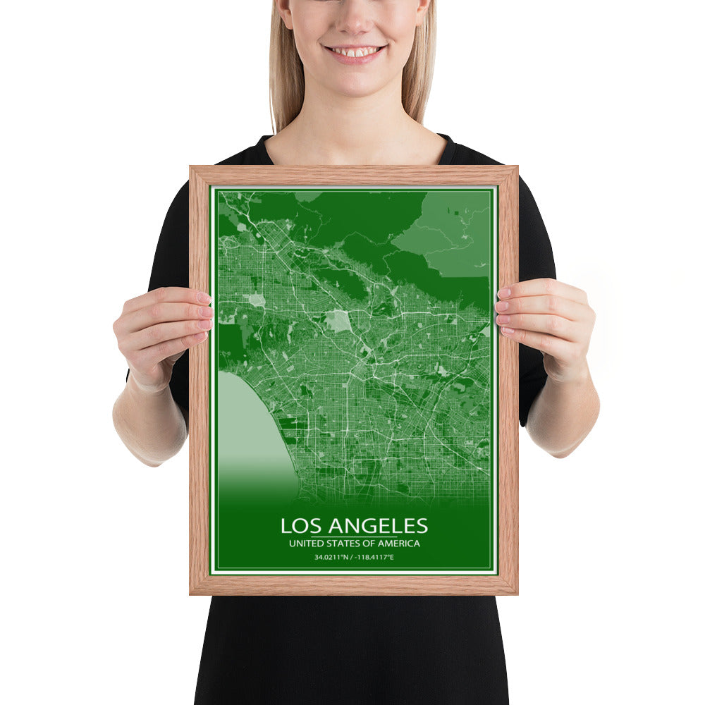 Los Angeles Green and White Framed Map