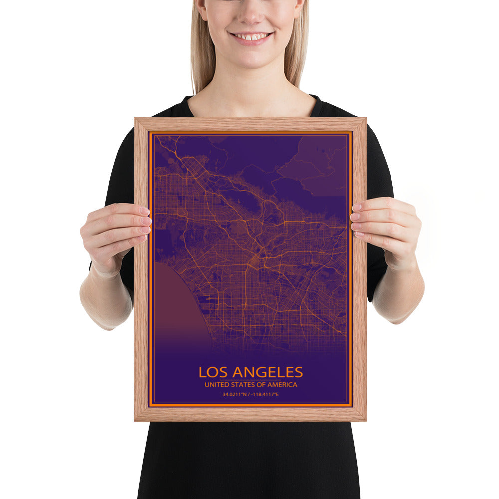 Los Angeles Purple and Orange Framed Map