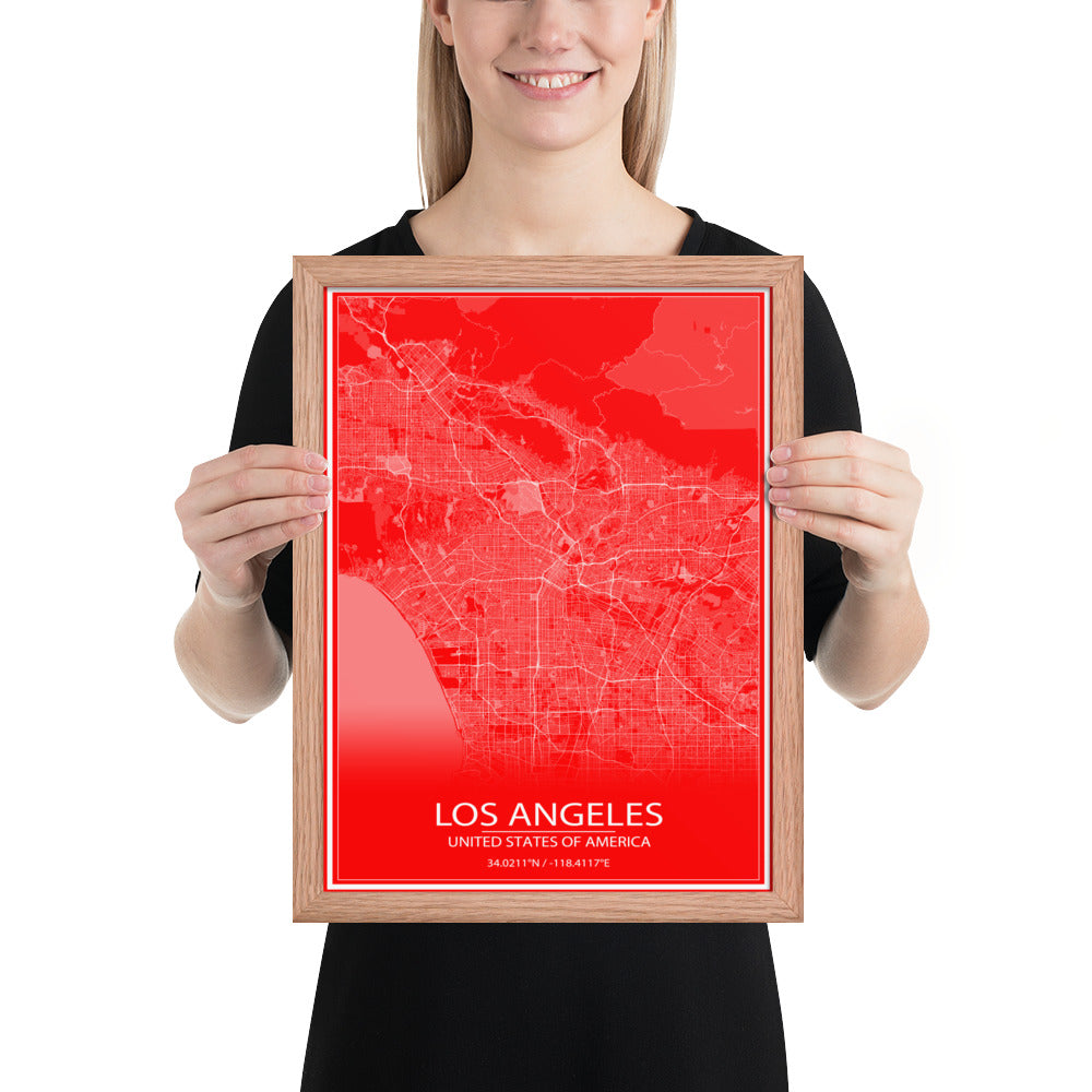 Los Angeles Red and White Framed Map