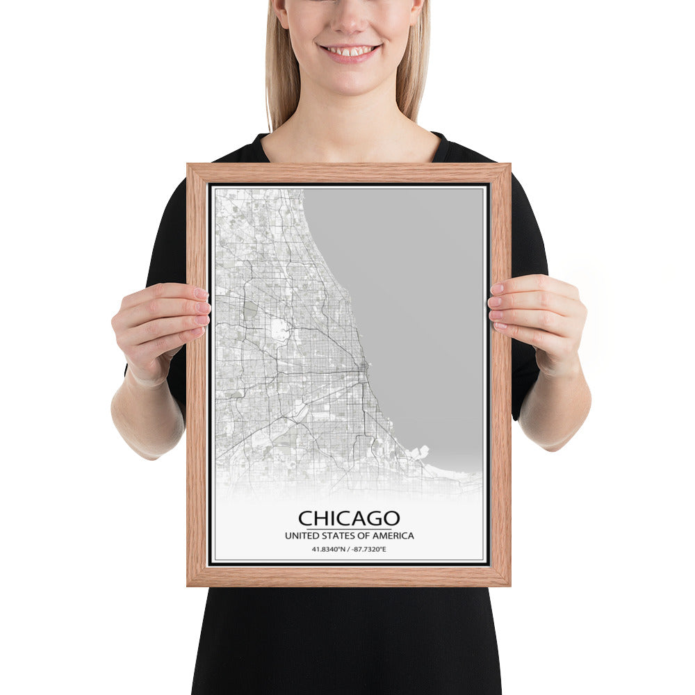 Chicago White Framed Map