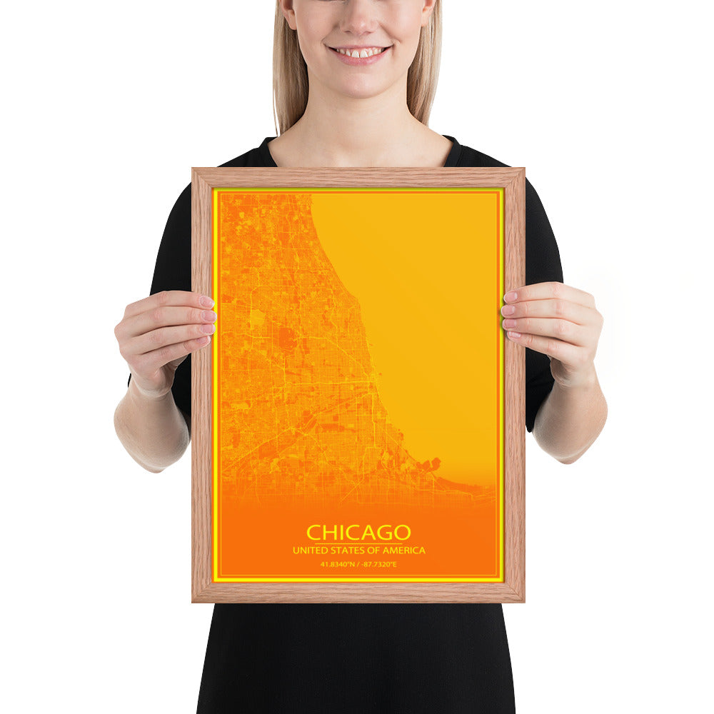 Chicago Orange and Yellow Framed Map