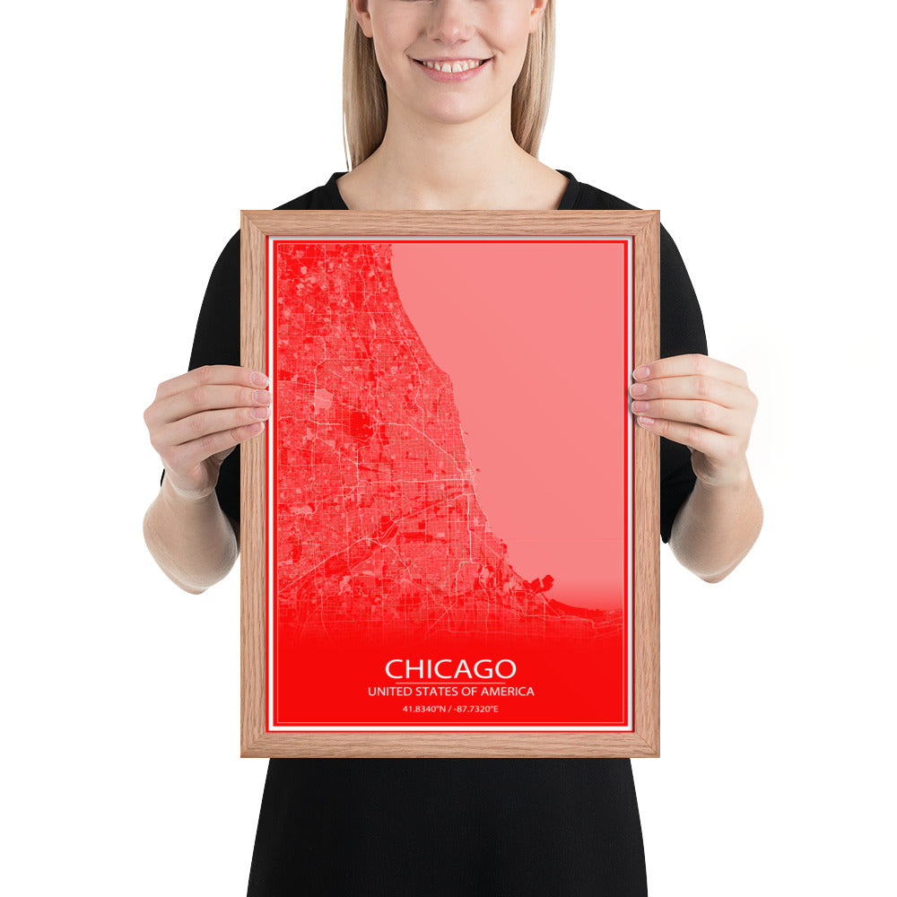 Chicago Red and White Framed Map